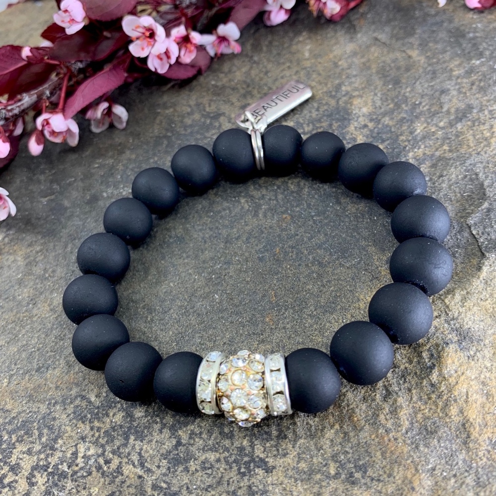 Beautiful Black Matte Onyx Beaded Bracelet